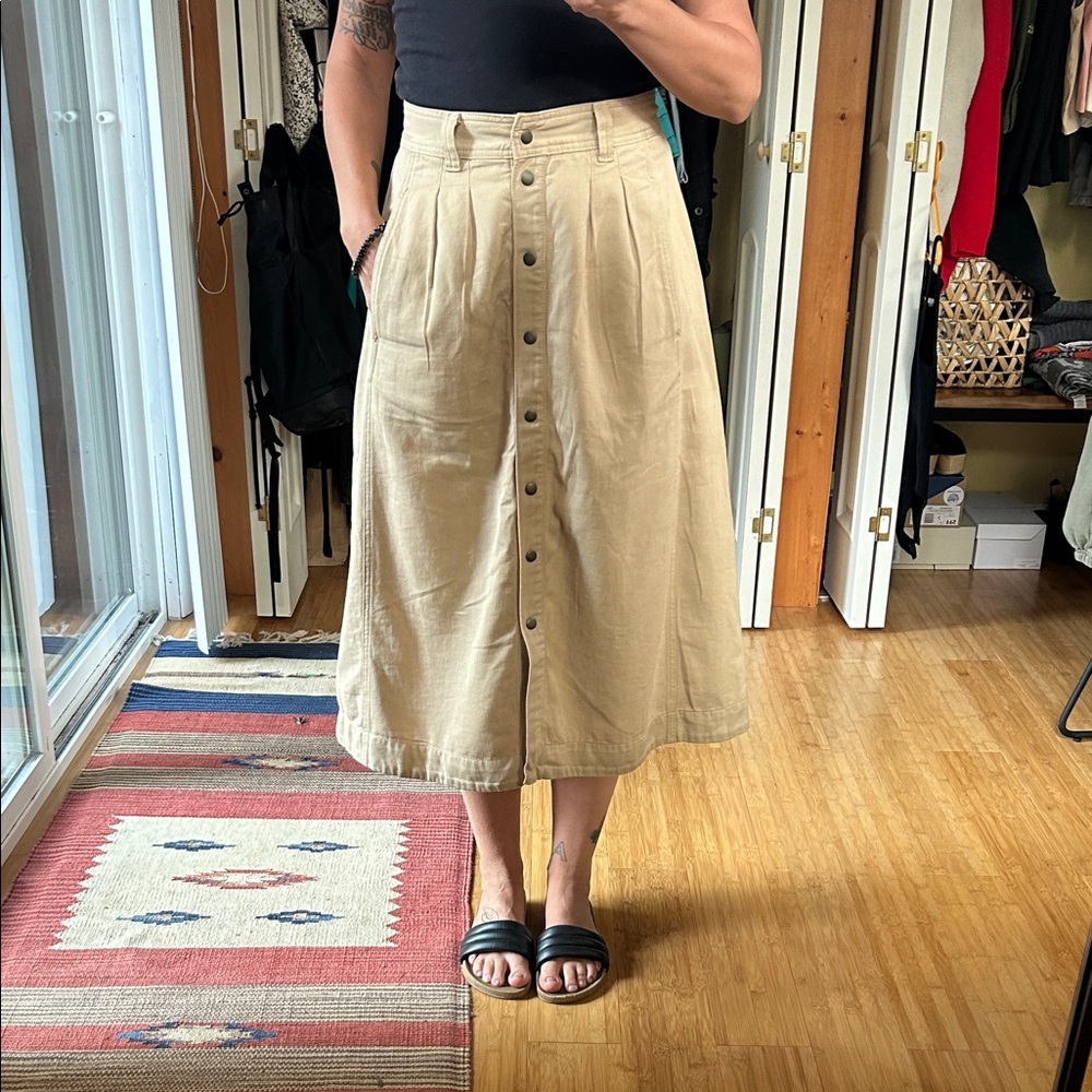 Sezanne Beige Button-Front Midi Skirt